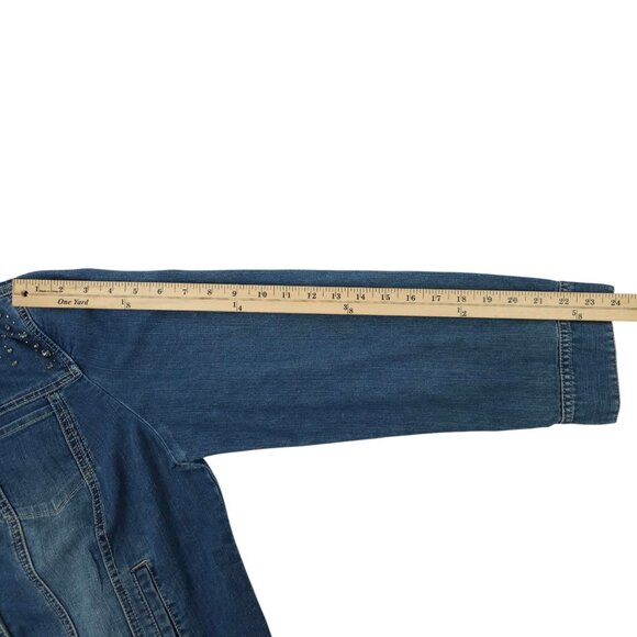 Chicos Platinum Denim Western Jacket Womens 2 US L/12 Rhinestones Long Sleeve - Picture 5 of 16